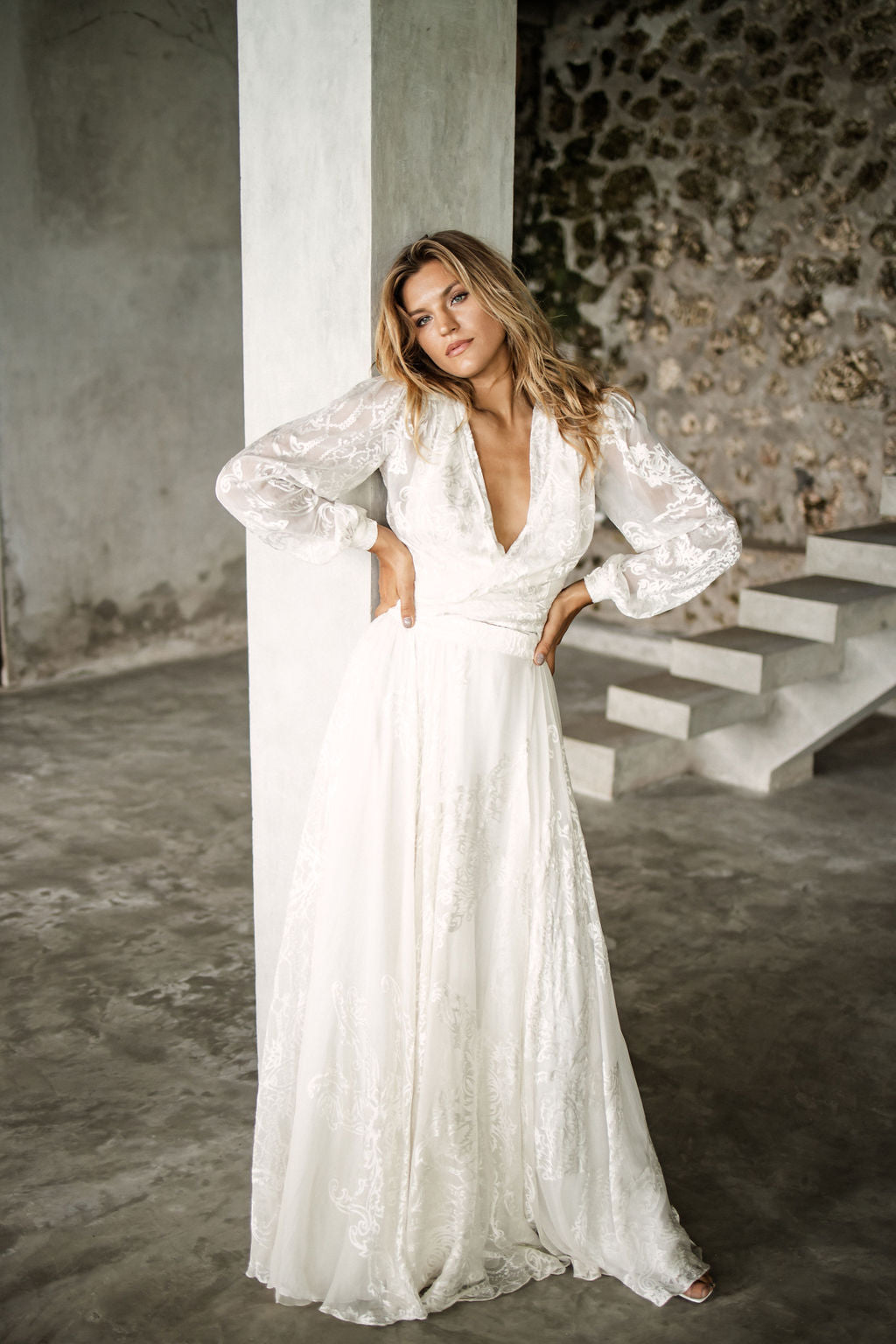 silk burnout wedding gown for Elizabeth Grace in Villa V Bali