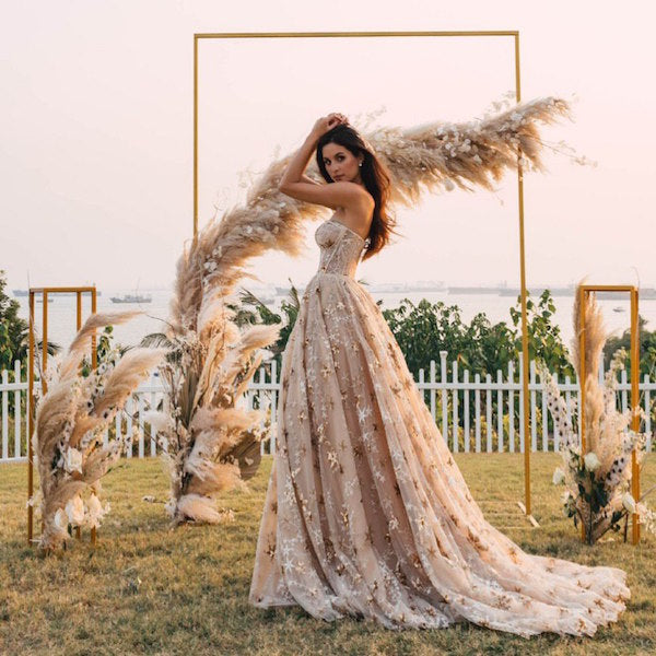 Sonya Davison wearing Elizabeth Grace Couture "Sunset Star" bridal gown